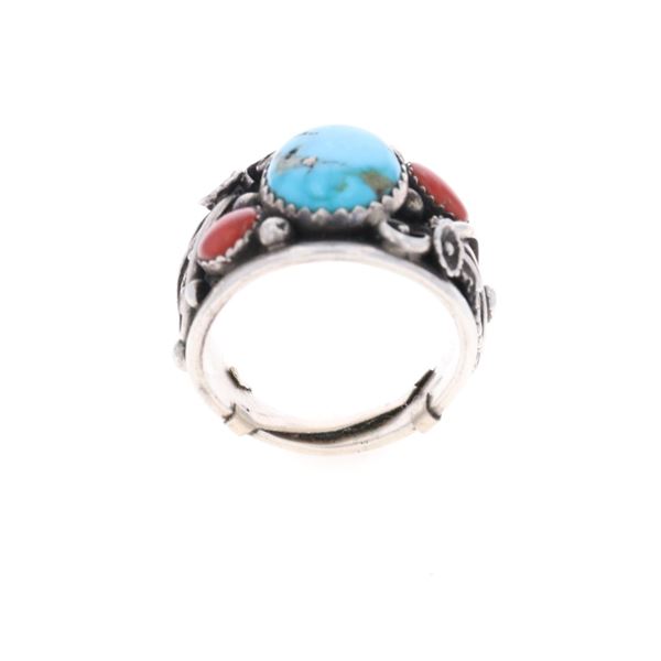 Navajo Blackgoat Turquoise Red Branch Coral Ring