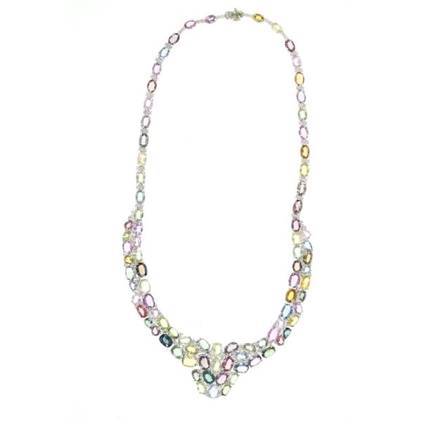 GIA 93.12ct Multi Color Sapphire Diamond Necklace