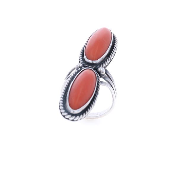 Navajo Sterling Silver Red Branch Coral Ring