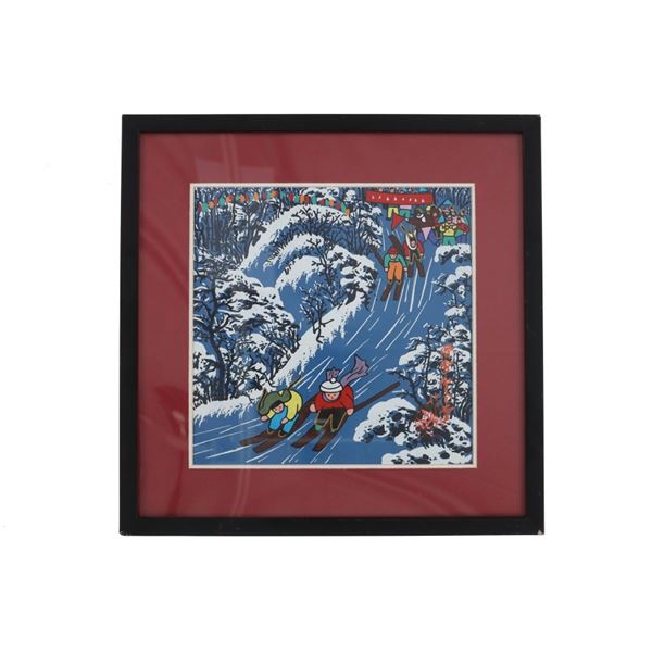 Japanese Skiing Block Print Artwork by Changchun