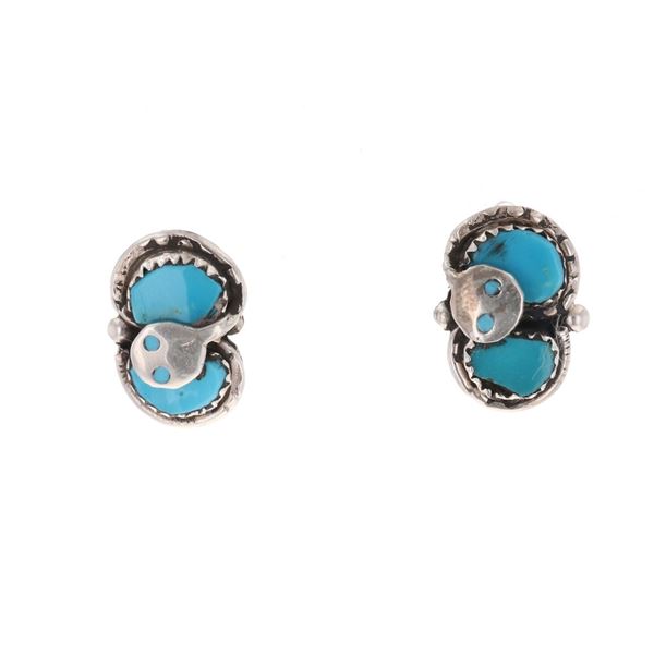 Zuni Effie C. Sterling Turquoise Snake Earrings