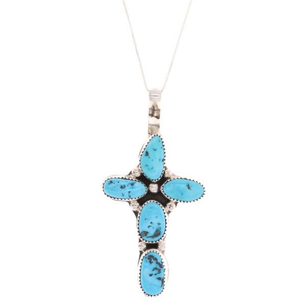 Navajo BB Tsosie Sterling Turquoise Cross Necklace