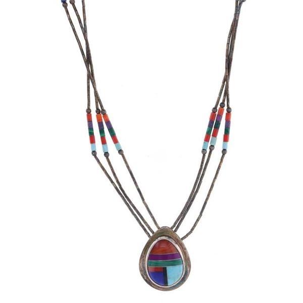 Navajo Sterling Silver Multistone Mosaic Necklace