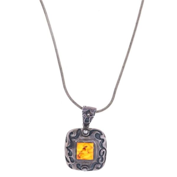 Zuni Sterling Silver Amber Stamped Necklace