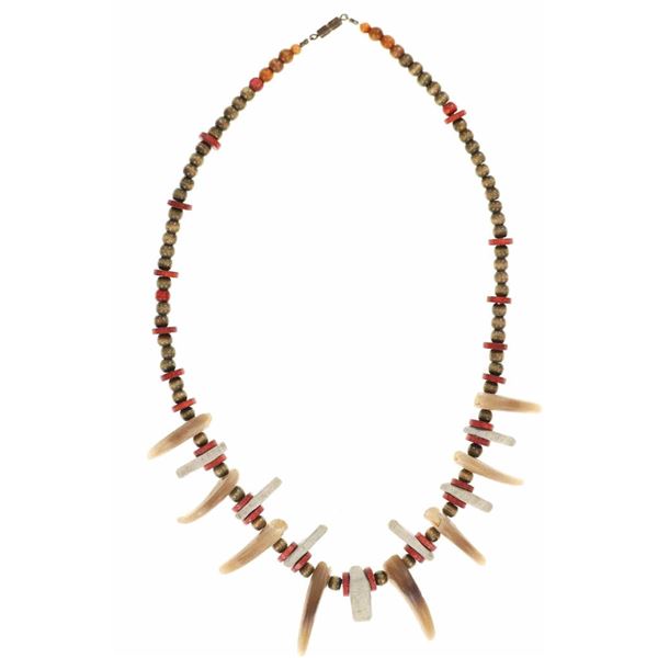 Navajo Turned Wood & Bear Claw Necklace