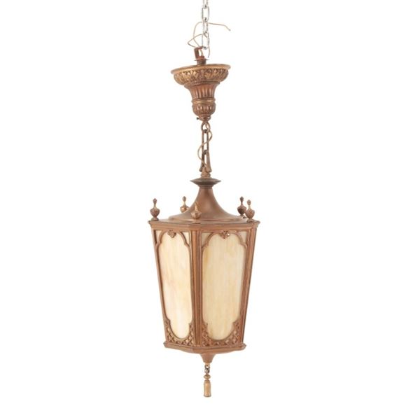 Neoclassical Slag Glass Hanging Carriage Lantern