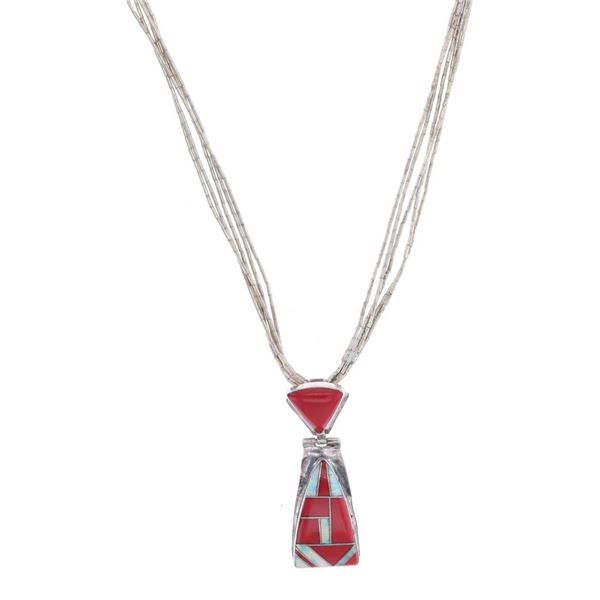 Hopi H. Vance Sterling Multistone Inlay Necklace
