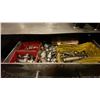 Image 10 : CUSTOMIZED HEAVY STEEL WORK TABLE WITH VISE, RATCHET TIE DOWNS, 2 DRAWERS FULL OF NUTS & HARDWARE