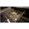 Image 9 : CUSTOMIZED HEAVY STEEL WORK TABLE WITH VISE, RATCHET TIE DOWNS, 2 DRAWERS OF ASSORTED FITTINGS