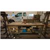 Image 1 : STEEL FRAMED WITH WOOD TOP WORK TABLE AND CONTENTS - FITTINGS, HARDWARE, PUNCH SETS, PARTS