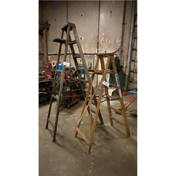2 STEP LADDERS - FEATHERLITE 8FT ALUMINIUM AND ALLRIGHT 6FT WOODEN STEP LADDER