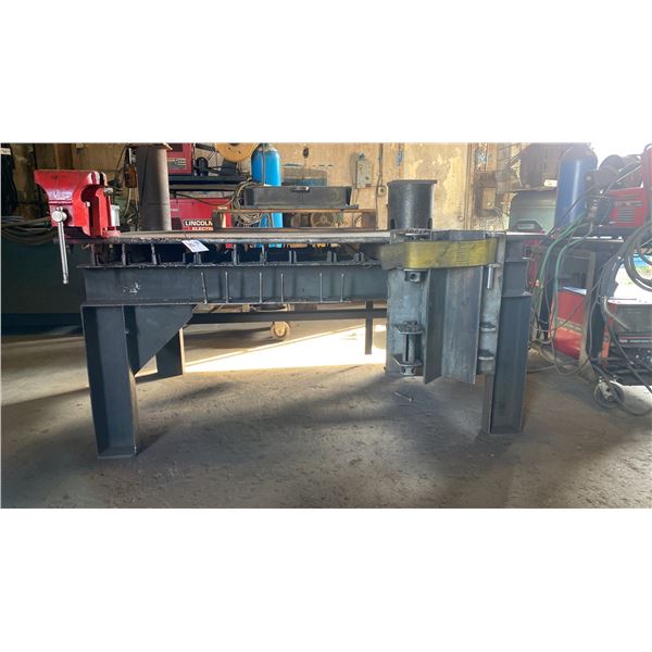 CUSTOM MADE WELDERS STEEL WORK TABLE WITH VISE - APPROX. 6FT X 4FT X 3FT HIGH