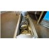 Image 5 : METAL FRAME WITH WOOD SHELVES WORK BENCH WITH CONTENTS - LARGE TOOL BOX, TIGER
