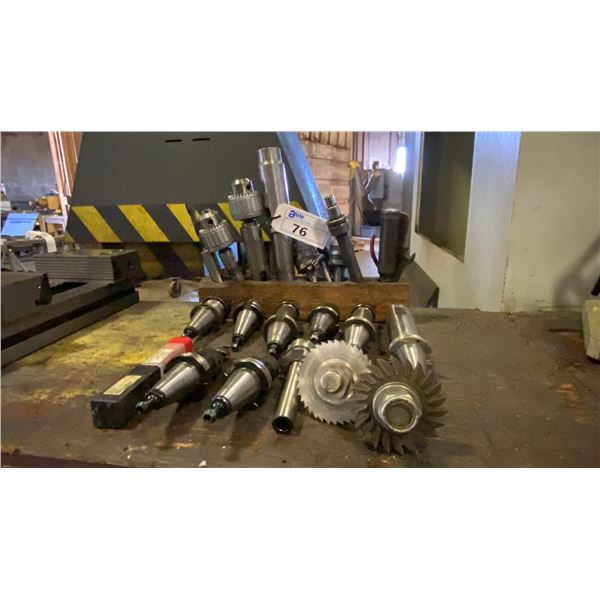 GROUP OF ASSORTED MILLING CAT-40 TOOL HOLDERS  CHUCKS AND SOME TOOLING - APPROX. 20 PCS.