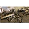 Image 2 : METAL 2 TIER WORK TABLE WITH ASSORTED MACHINIST TOOLS - T-SLOT CLAMPING SET, DRILL BITS AND