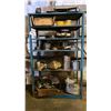 Image 1 : 6 TIER METAL SHELF UNIT WITH CONTENTS - METAL CHUCK JAW SPACERS, TAPE, SOME TOOLS AND HARDWARE