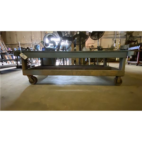 LARGE MOBILE METAL FRAMED MATERIAL WORK TABLE