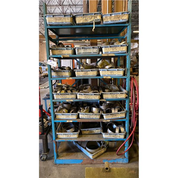METAL 7 TIER SHELVING UNIT AND CONTENTS - ASSORTED SIZE METAL SPACER RINGS