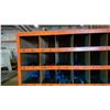 Image 2 : METAL FRAMED WORK TABLE WITH (56) COMPARTMENT ORANGE PARTS BIN AND ALL CONTENTS -COTTER PINS,