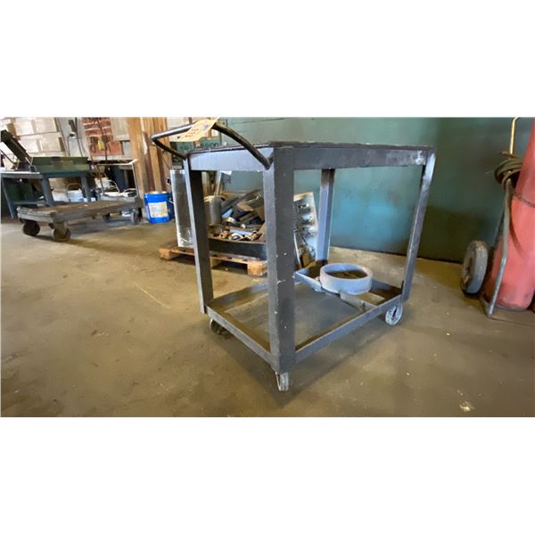 METAL FRAME WITH WOOD MOBILE MATERIAL SHOP CART - APPROX. 3FT X 2FT X 3FT HIGH