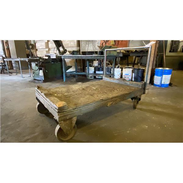 METAL FRAME WITH WOOD MOBILE PLATFORM MATERIAL CART - APPROX. 4FT X 2 1/2FT