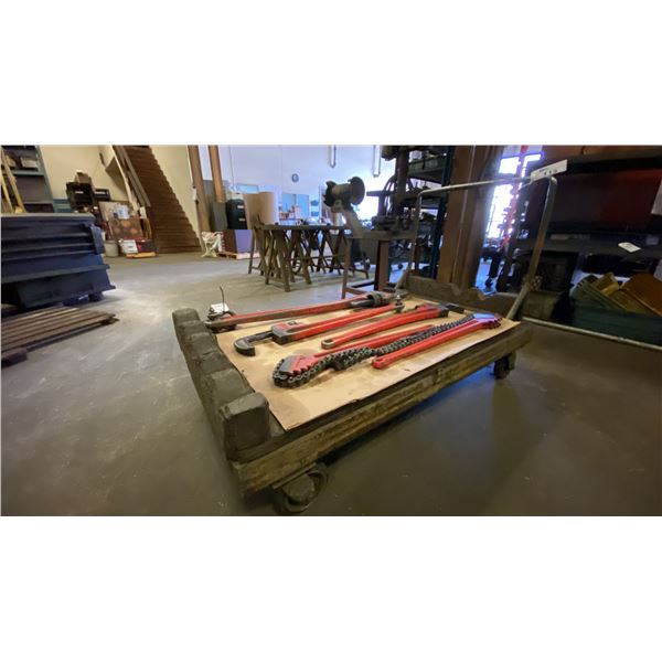 METAL FRAME WITH WOOD MOBILE PLATFORM MATERIAL CART - APPROX. 4FT X 2 1/2FT