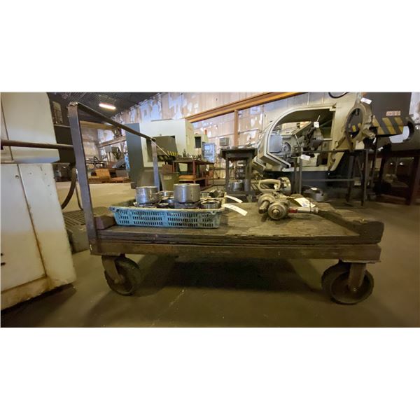 METAL FRAME WITH WOOD MOBILE PLATFORM MATERIAL CART - APPROX. 4FT X 2 1/2FT
