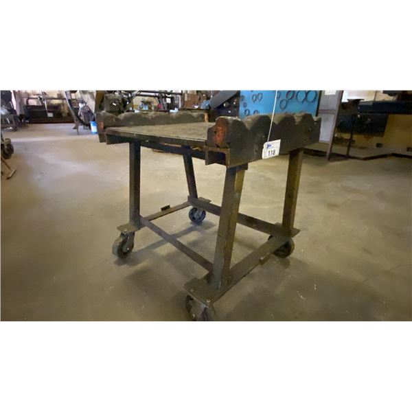METAL FRAME WITH WOOD MOBILE MATERIAL SHOP CART - APPROX. 3FT X 2 1/2FT X 3FT HIGH