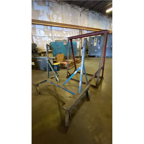 METAL MOBILE MATERIAL DOLLY AND METAL A-FRAME MATERIAL STORAGE RACK