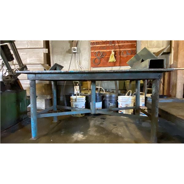 CUSTOM WELDED STEEL WORK TABLE - APPROX. 5FT X 2 1/2FT X 2 1/2FT HIGH WITH 1/2" TOP