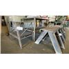 Image 3 : 2 METAL WORK TABLES AND PAIR OF SMALL STEEL SAW HORSES