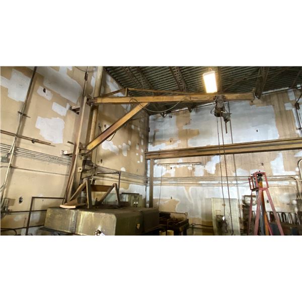 500LBS. CAPACITY APPROX. 16FT ARM  JIB CRANE WITH 1 TON CAPACITY VULCAN HOIST