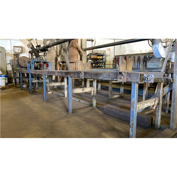 FURNAS STEEL TURNING LATHE WITH 17FT BED, 3 JAW CHUCK, PIPE/TUBE CENTER AND BELT SANDER/POLISHER