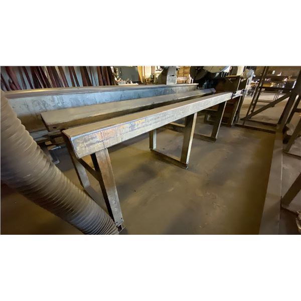 CUSTOM BUILT STEEL MATERIAL LAY-OUT WORK TABLE AND STEEL BRUSHES WITH STAND