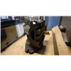 Image 7 : STEEL AND WOOD WORK TABLE WITH ATTACHED VISE, MACHINIST VISE AND ASSORTED INDUSTRIAL GRINDER