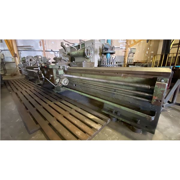STANKO METAL LATHE WITH 19FT BED, 4 JAW CHUCK AND STEADY REST