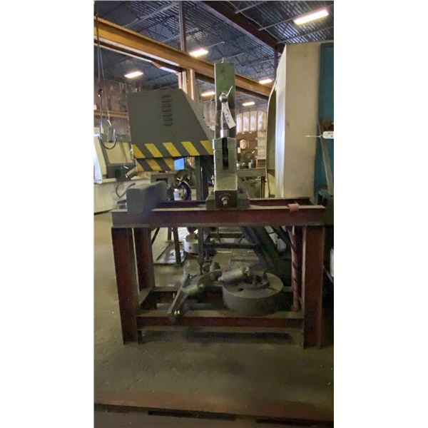LATHE PARTS - 2 STEADY RESTS AND CHUCK WITH METAL STORAGE STAND
