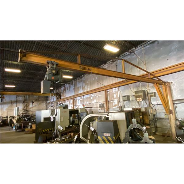 500LBS. CAPACITY APPROX. 16FT ARM  JIB CRANE WITH 500LBS. CAPACITY  HOIST