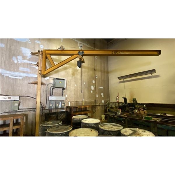 500LBS. CAPACITY APPROX. 16FT ARM  JIB CRANE WITH 1 TON CAPACITY YALE HOIST