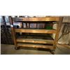 Image 2 : ONE MOBILE WOODEN WORK BENCH AND ONE WOODEN 4 TIER WOODEN SHELF UNIT