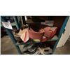 Image 13 : 2 METAL SHELVING UNITS AND CONTENTS - AIR LINE HOSE, BANDSAW BLADES, SAND PAPER AND MORE