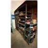 Image 1 : 2 METAL SHELVING UNITS AND CONTENTS - AIR LINE HOSE, BANDSAW BLADES, SAND PAPER AND MORE