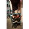 Image 2 : 2 METAL SHELVING UNITS AND CONTENTS - AIR LINE HOSE, BANDSAW BLADES, SAND PAPER AND MORE