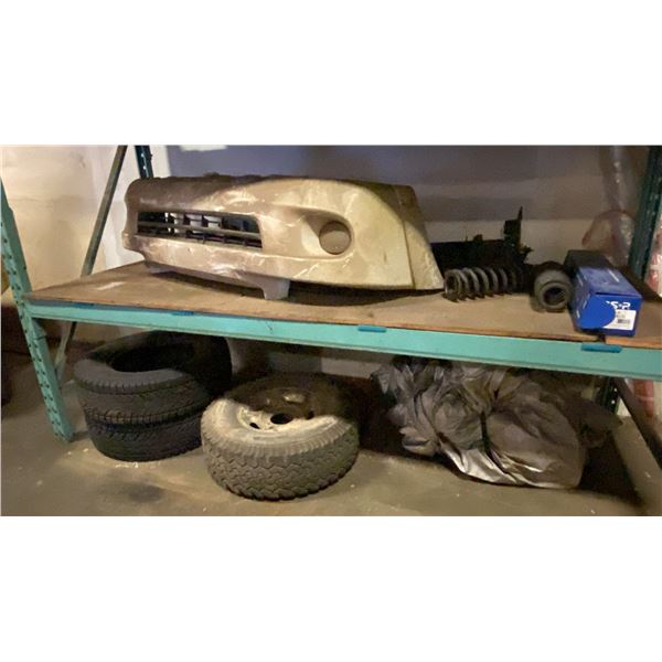 ASSORTED TRUCK PARTS - TIRES, COVER, FRONT BUMPER, SPRINGS AND RUNNING BOARDS