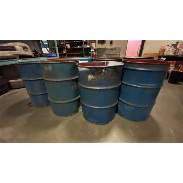 GROUP OF 11 METAL BARRELS