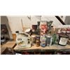 Image 2 : PAINTERS LOT - WORK TABLE, ASSORTED PAINTS, SPRAY GUNS AND MORE
