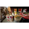 Image 4 : PAINTERS LOT - WORK TABLE, ASSORTED PAINTS, SPRAY GUNS AND MORE
