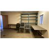 Image 1 : UPSTAIRS MEETING ROOM ITEMS - BLUE METAL SHELF UNIT, 5 STACKING CHAIRS, 2 FOLDING CHAIRS AND