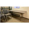 Image 2 : UPSTAIRS MEETING ROOM ITEMS - BLUE METAL SHELF UNIT, 5 STACKING CHAIRS, 2 FOLDING CHAIRS AND