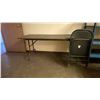 Image 4 : UPSTAIRS MEETING ROOM ITEMS - BLUE METAL SHELF UNIT, 5 STACKING CHAIRS, 2 FOLDING CHAIRS AND